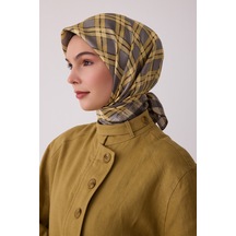 Belli Geometrik Desen %100 Twill İpek Eşarp Be21 Sarı-füme
