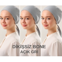 Melodi Scarf Kadın Tesettür Dikişsiz Set Bone Açık Gri 3 Adet Bağlamalı Penye Bone Açık Gri