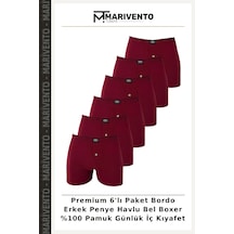 Marivento Premium 6'lı Paket Bordo Erkek Penye Havlu Bel Boxer %100 Pamuk Günlük İç Kıyafet