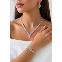 Gümüş Pazarım Prenses Serenadı Sarı Taşlı Gerdanlık Gümüş Set