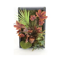 Yapay Çiçek Deposu Ahşap Panoda Yapay Bitki Duvar Tablo Hazan Serisi 25 Cm X 40 Cm
