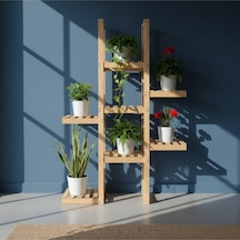 Modern Ahşap Saksılık Çiçeklik - 120 Cm Boyutunda 7 Katlı Merdiven Çiçeklik - Dekoratif Saksı Rafı Bej