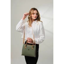 Just Polo 5 Bölmeli Şık El & Omuz Çantası Shoulder Bag Ebat : 22 X 25 Cm Yeşil - Taba
