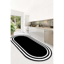 West Home Dijital Baskı Yıkanabilir Kaymaz Taban Leke Tutmaz Oval Mutfak Halısı Salon Halısı Ve Yolluk Wh 496 Black Oval