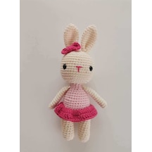 Süslü Minik Kız Tavşan Organik Örgü Oyuncak,amigurumi Bebek El Işi Oyuncak
