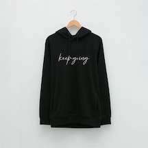 Motivasyon Yazılı Özel Tasarım Baskılı Kapüşonlu Sweatshirt D Siyah