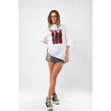 Tarzsokak Social Baskılı Beyaz Unisex Oversize