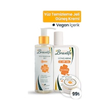 Bravelife C Vitamini Yüz Temizleme Jeli Ve Spf 50+ Güneş Koruyucu 2 Li Cilt Bakım Seti