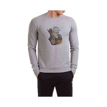 The Witcher Salt Bae Geralt Baskılı Gri Erkek Örme Sweatshirt