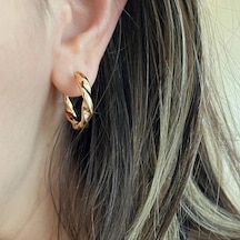 Çelik Gold Renk 1.5 Cm Burgulu Halka Küpe Kararmaz Anti Alerjik Gold