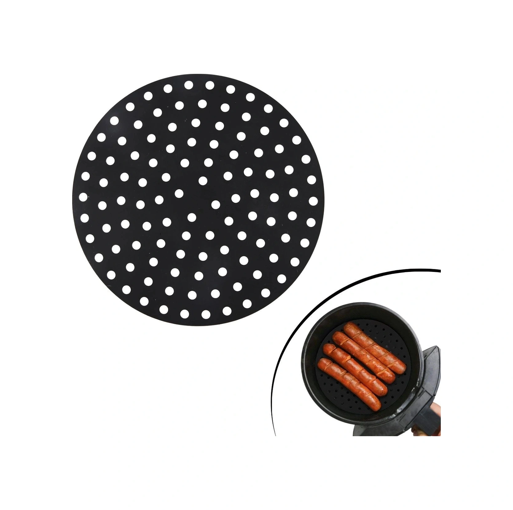 Siyah Isıya Dayanıklı Yıkanılabilir Silikon Fırın Ve Airfryer Yuvarlak Model Pişirme Matı 20 Cm