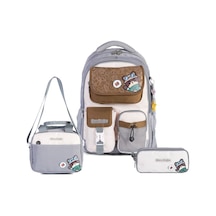 Rlx-1812 3'lü Set Çocuk İlkokul Çantası Kalemlikli Beslenme Çantalı Sırt Çantası Gri