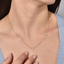 14 Ayar Altın Kaplama Zarif Çiçekli Gümüş Kolye - Cns00623 Altın