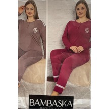 Bambaşka 54102 Uzun Kol Battal Kadın Pijama Takımı-kahve