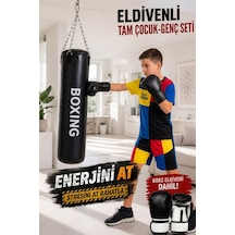 Çocuk Boks Seti 70 CMx25 CM Boks Torbası + Boks Eldiveni Siyah