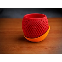 3d Baskı Küre Saksı - Kafes Dokulu İki Parçalı Dekoratif Saksı - Kırmızı-turuncu