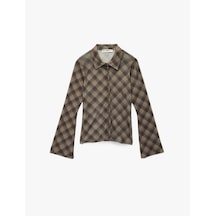 Koton Düğmeli Gömlek Yaka Uzun Kollu Slim Fit Hırka Haki Ekose 6wal90044ık Haki