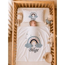 İsme Özel Erkek Bebek Battaniye Ve Yastık Kılıfı %100 Pamuk Organik Baskılı İsimli Bebek Seti Erkek Bebek Hediyesi 1033ybg Krem