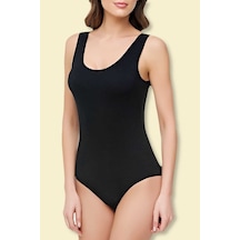 Tutku Kadın Siyah 2'li Paket Likralı Geniş Askılı Çıtçıtlı Body Siyah