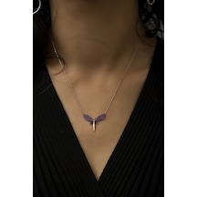 Papatya Silver Fuşya Taşlı Rose Yusufçuk Gümüş Kolye