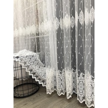 Tül Perde Çerçeve Desen Brillant Marka Sedef Sim Brode Işleme Ekru