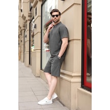 Antrasit Polo Yaka T-shirt Şort Takım E7363 Antrasit Polo Yaka T-shirt Şort Takım E7363