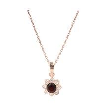 Nusret 925 Ayar Gümüş Minik Çiçek Tasarım Garnet Taşlı Kolye 426864603