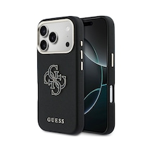 Apple Uyumlu iPhone 17 Pro Max Kılıf Guess Lisanslı 4g Büyük Metal Kamera Çerçeveli Pu Deri Resin Kapak Siyah