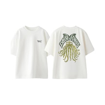 Thewert Davy Jones Tasarım Sırt Baskılı Pamuk Beyaz Oversize T-shirt