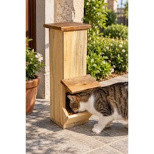 Reyo Narım Kedi Mama İstasyonu Ahşap Su Geçirmez İç Ve Dış Mekan Mama Standı 50x20x20 Cm