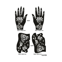 Airbrush Tattoo Çiçekli Modeller El + Ayak Kına Kalıpları 4'lü