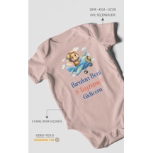 Morivokids Bırakın Beni Teyzeme Gideceğim Kısa Kollu Bebek Body %100 Pamuk Pastel Pembe