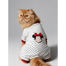 Polka Dot Rouge Minny Kedi Tulumu Siyah Beyaz Puantiyeli Penye Kedi Pijaması