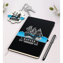 Kişiye Özel Kaptan Siyah Defter Kalem Ve Anahtarlık Seti-8