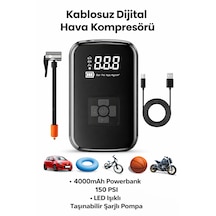 Wy-006 Kablosuz Dijital Hava Kompresörü 150 Psı Taşınabilir Şarjlı Lastik Şişirme Pompası Led Işıklı 1 Adet