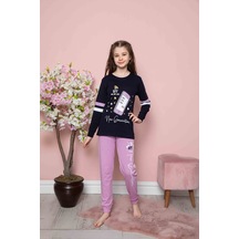 Yeni Sezon Kız Çocuk Gez Garson Uzun Kollu Mevsimlik Pamuklu Penye Pijama Takımı 2026 - Lacivert