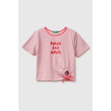 United Colors Of Benetton Kız Çocuk Kırmızı Mix Önü Düğümlü Baskılı Regular Fit T-shirt 6-14 Yaş-2858 Çok Renkli