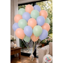 30 Lu Makaron Balon Seti Mavi Somon Mint Yeşil 12 Pastel Doğum Günü Parti Balonu Çok Renkli