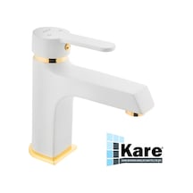 Kare Stil Mix Lavabo Bataryası Altın - Beyaz Mat Beyaz