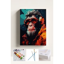 Sayılarla Boyama Seti Numaralı Tuval Fırça Boya Maymun 40x50 Cm
