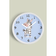 Sevimli Zebra Çocuk Odası Duvar Saati - 35cm - Önü Camlı Beyaz Kasa - Sessiz Mekanizma Beyaz