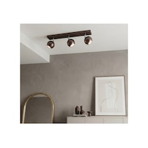 Kahverengi Gu10 Tasarruflu Led Ampül Os Ram Ve Sly Vania 3000k Günışığı Ve Renk Seçenekli 60 Cm Led Spot Tavan Avize Metal Gövde Hareketli Üçlü 3'lü Küre Başlık Led Spot Tavan Avize Duvar Aplik Siyah