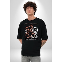 Yükseliş İçin Kendin Ol Pamuklu Bisiklet Yaka Unisex Oversize Boyfriend Dijital Baskılı Siyah T-shirt Siyah