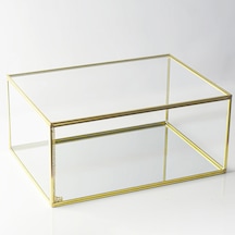 Büyük Cam Kutu Pirinç & Gold 35x25x15cm