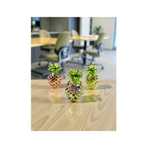 3'lü Ananas Dekoratif Biblo 5 3 CM Gold Renk Rengarenk Taşlı, Açılır Kapanır Model