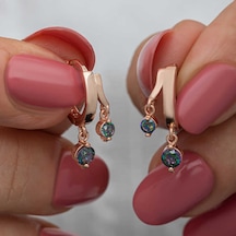 Gümüş Rose Sallantılı Mistik Topaz Kadın Küpe 14 MM-Gümüş