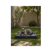 Kedi Ve Köpek Yer Minderi Ve Matı Üst Kalite Yıkanabilir Kılıflı Fermuarlı 5 Cm Süngerli Kaydırmaz Taban Kedi Ve Köpek Yatağı Ekose Mavi - 885907153