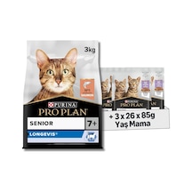 Original Senior Somonlu Kuru Kedi Maması 3 Kg + Purina Pro Plan Healthy Start Sos İçinde Hindi Etli Yavru Kedi Maması 85gr Pouch X 26 Adet X 3 Adet