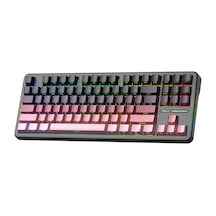 Aula F87 Pro Mekanik Rgb Tkl Graywood V4 Switch Kablosuz Makrolu Hot Swap Klavye Gradyan Pembe