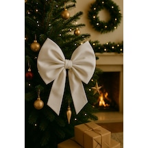 Yıllbaşı Ağaç Süs Noel Beyaz Fiyonk 30x35 Cm Küçük Beyaz - 789256581